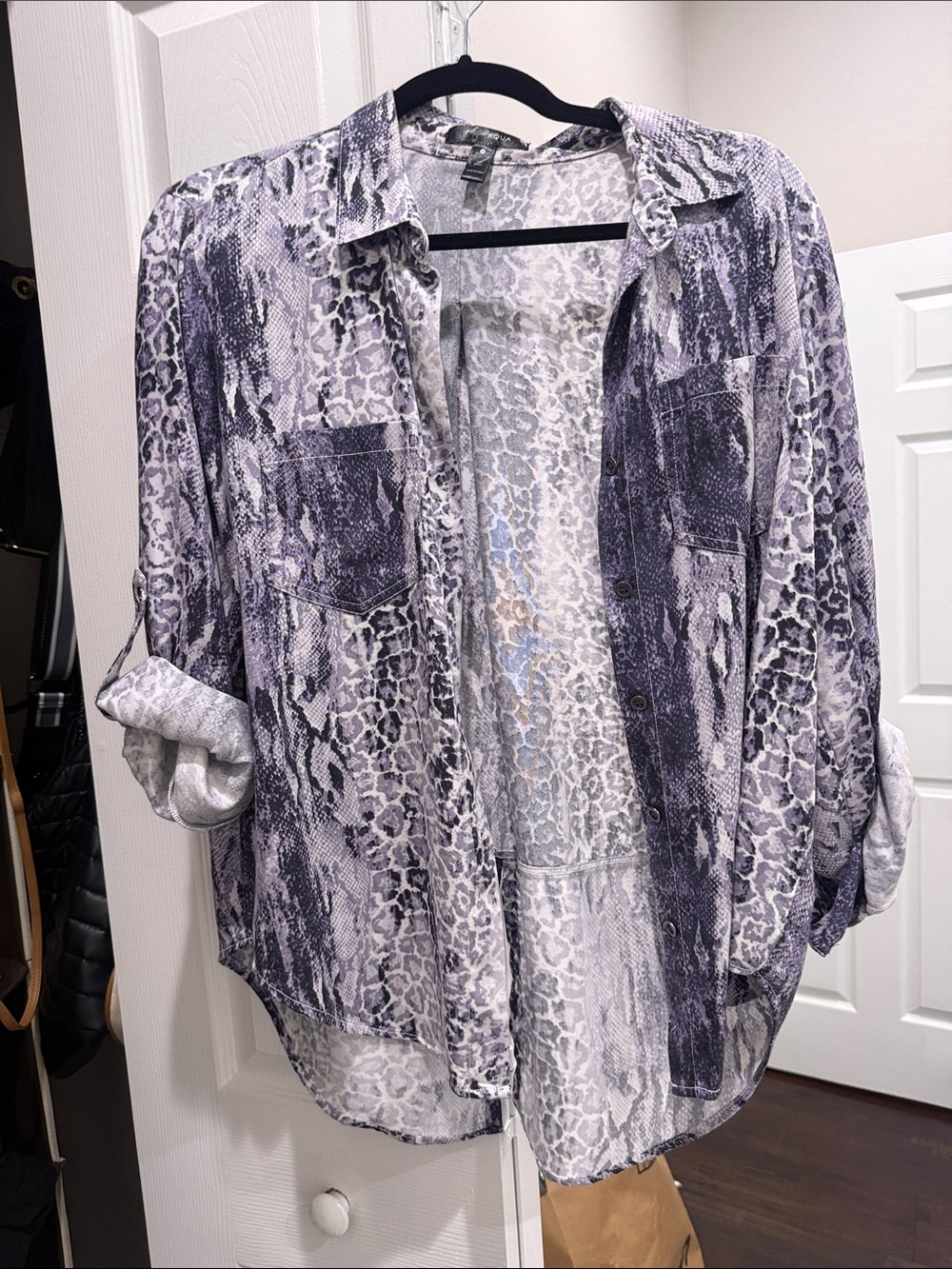 Aqua Lavender Animal-Print Button Shirt